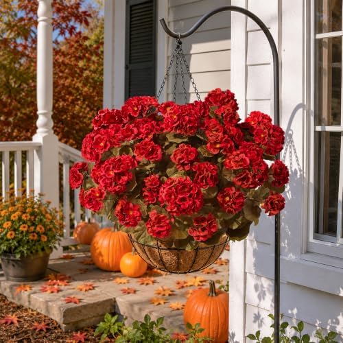 Fake Geraniums Artificial Flowers for Outdoors Fall Autumn Decoration, 6 Bundles Silk Geraniums Look Real Faux Fall Flowers Plants for Front Door Garden Planter Patio Balcony Yard Home Indoor, Red - Image 4