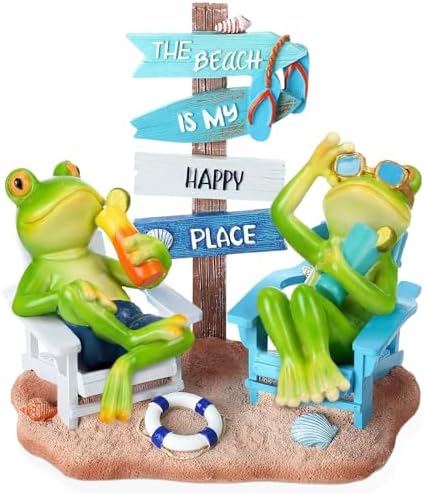 Wonderjune Beach House Decor Resin Sign Figurine for Mantle,Frog by Wonderjune
