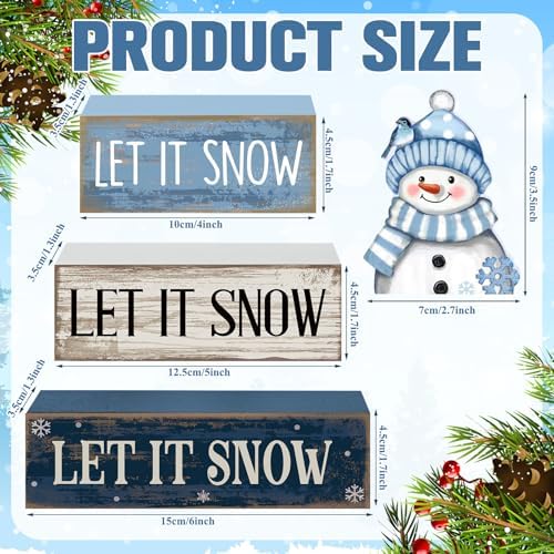 Lineshading 4 Pcs Wooden Snowman Table Decoration, Let It Snow Signs - Image 3