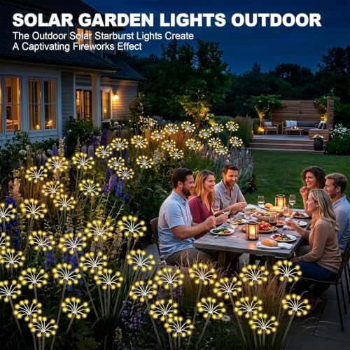 Solar Garden Lights Outdoor, 2 Pack New Upgraded Solar Swaying Starburst Light, Waterproof Fireworks Solar Lights for Yard Patio Pathway Decoration, Warm White - Image 2
