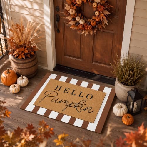 Tinideya 2 Pcs Hello Pumpkin Doormat Set, Brown White - Image 6