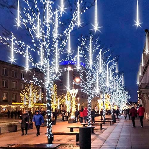 Christmas Lights Meteor Shower Rain Light Falling Rain Lights with 8 Tubes 192 LEDs Waterproof Icicle Snow Fall String Lights for Party Tree Home Patio Outdoor Decoration(8 Tubes,White) - Image 7