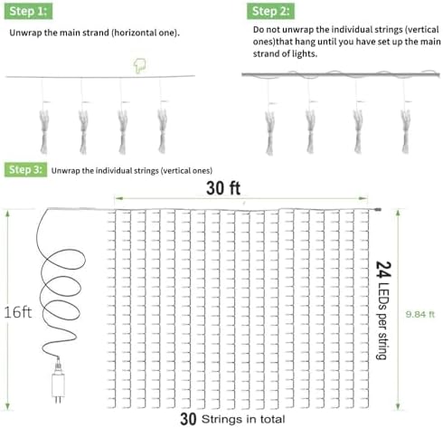 Solhice LED Curtain Lights Outdoor 30ft x10ft, 720 LED Plug in Hanging String Lights Indoor, Twinkle Light Backdrop for Outside Wedding Bedroom Décor, Warm White (Not Connectable) - Image 6