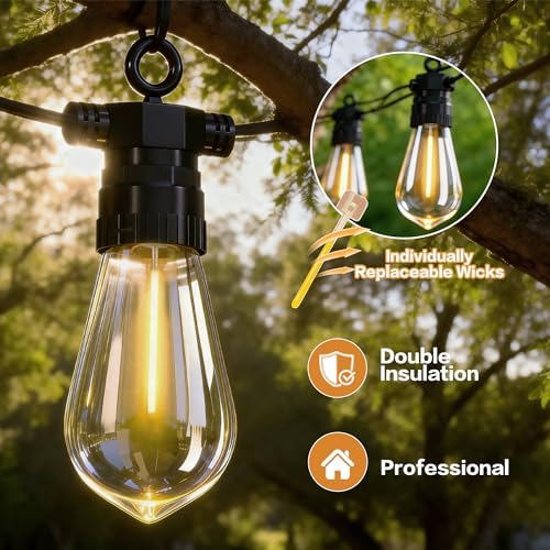 50FT Outdoor String Lights with Remote, 20 Dimmable Shatterproof LED Bulbs, Waterproof Patio & Backyard Lights for Pergola, Deck, Garden, Bistro, Commercial Grade Hanging Lights - Image 5