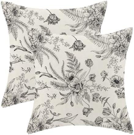 CXMEIFLY Spring Floral Leaves Pillow Covers 20 x 20 Inch Set of 2 for Chinoiserie Flowers Decor Throw Pillows Black and White Seasonal Plant Outdoor Decorative Cushion Cases for Couch Bed Decorations by CXMEIFLY