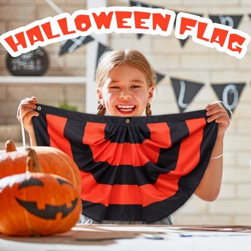 Newwiee 8 Pcs Flag Bunting Black Orange Halloween Bunting Half Fan Hanging Pleated Flag Banner with 3 Grommets 3 x 1.5 ft for Halloween Indoor Outdoor House Holiday Yard Decorations Party - Image 4