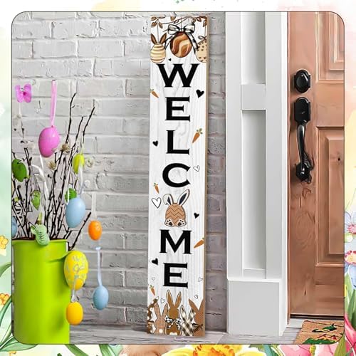 Easter Welcome Sign for Front Door, 47'' Tall Happy Easter Bunny Wooden Porch Sign for Patio, Rabbit Eggs Standing Vertical Door Signs Spring Rustic Yard Signs Seasonal Outdoor Signs for Garden - Image 7