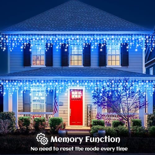 99ft Icicle Lights for Outside, Blue and White Christmas Lights Outdoor Indoor, 1216 LED Twinkle String Light with 228 Drops Curtain Light for Thanksgiving Room Home Wall Bedroom Window Decoration - Image 6