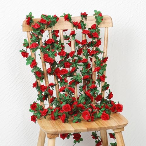 9 Pack 72 FT Artificial Flower Garland Fake Red Roses Vines Silk Flowers - Image 5