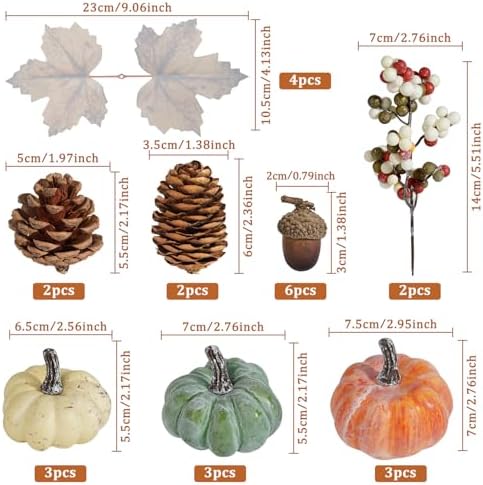 Artmag 25 PCS Pumpkin Decor Set, Artificial Pumpkins Fall Decor for Halloween Thanksgiving Decorations with Acorns, Pinecones, Berries, Maple Leaves for Home Table - Image 2