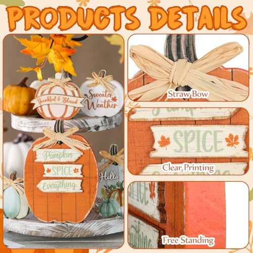 5 Pcs Fall Pumpkin Decor for Home Light Green Fall Wooden Table Centerpiece - Image 4