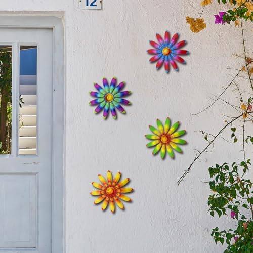 Giyyomtr Metal Flowers Wall Decor - 4pcs Metal Sunflowers Wall Art Hanging Decorations for Outdoor Fence Garden Yard Patio Exterior Wall Decor - Image 3
