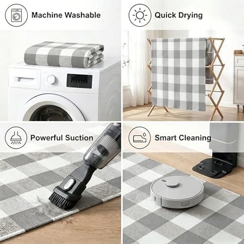 MUBIN Cotton Buffalo Plaid Rug, 3' x 5' Gray White Outdoor Rug Front Door Decorative Mat, Washable Doormat Hand-Woven Foldable Area Rug Layered Door Mats Rug for Front Porch, Entryway, Patio - Image 5