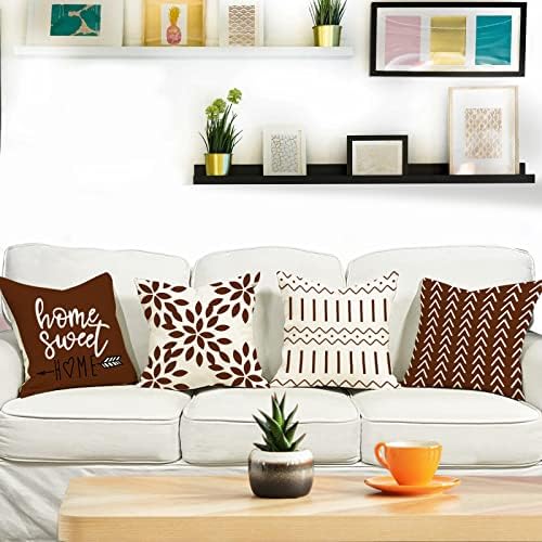 YCOLL Pillow Covers 16x16 Set of 4, Modern Sofa Throw Pillow Cover, Decorative Outdoor Linen Fabric Pillow Case for Couch Bed Car, Coffee - Image 2