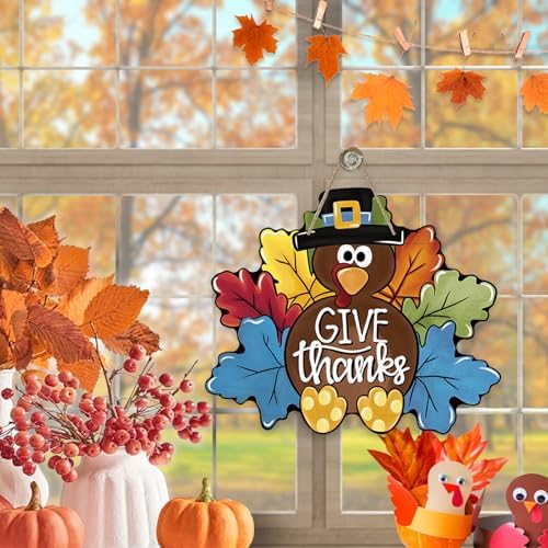 Deroro Thanksgiving Turkey Front Door Sign, Fall Give Thanks Wood Door - Image 4