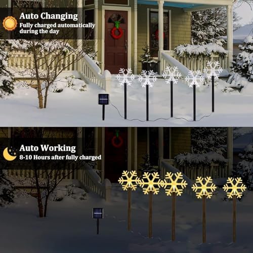 5 Pack Christmas Solar Pathway Lights, Snowflake Outdoor Decorations - Image 3