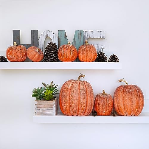 Winlyn 7 Pcs Assorted Orange and Black Artificial Pumpkins Harvest Decorative Pumpkins for Rustic Farmhouse Fall Wedding Thanksgiving Halloween Table Centerpiece Mantel Shelf Seasonal Décor - Image 6