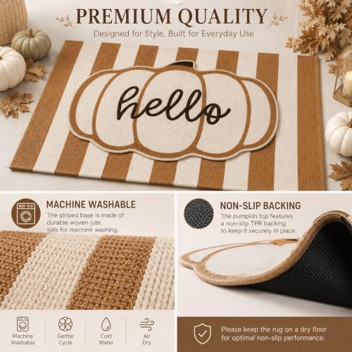 24" X 36" Fall Hello Pumpkin Layered Doormat Set for Front Door - Image 4