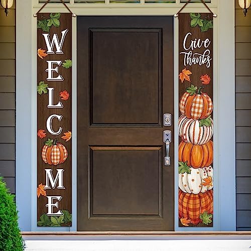 Deroro Thanksgiving Give Thanks Porch Banner Sign, Fall Pumpkin Patch Maple - Image 6