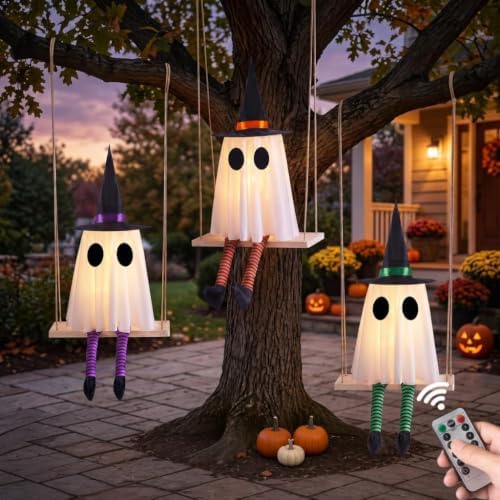 Halloween Swinging Ghost Outdoor Decor, Spooky Hanging Ghosts Decorations by CYSKXYI