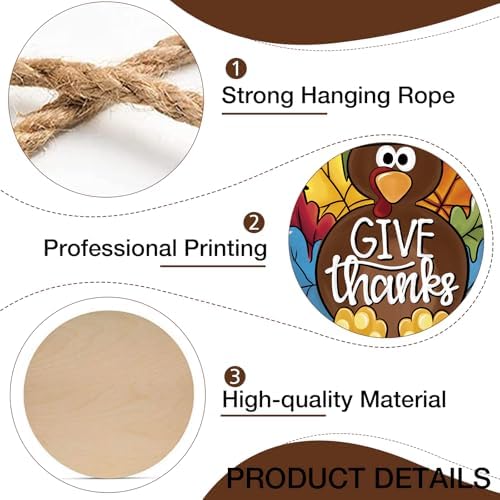 Deroro Thanksgiving Turkey Front Door Sign, Fall Give Thanks Wood Door - Image 3