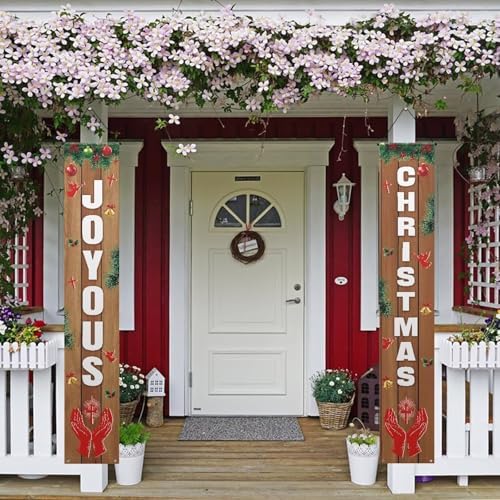 Joyous Christmas Banner Decorations Wooden Wall Xmas Porch Sign Decor Christmas Home Outdoor Door Hanging Banner for Holiday Party Decor - Image 2