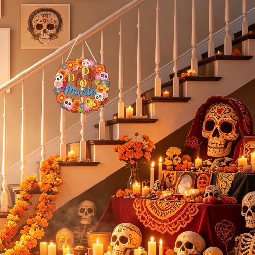 COCHIE Día De Los Muertos Sugar Skulls Door Decorations Welcome Sign - Image 7