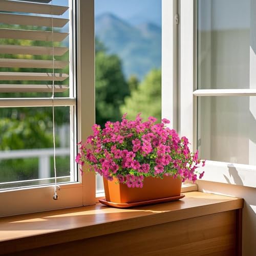 Grunyia Artificial Fake Flowers for Outdoor Spring Decoration, 16 Bundles Faux Silk Colorful Daisy UV Resistant Realistic for Outside Porch Patio Home Yard Garden Planters Pots Window Box (Red Purple) - Image 6