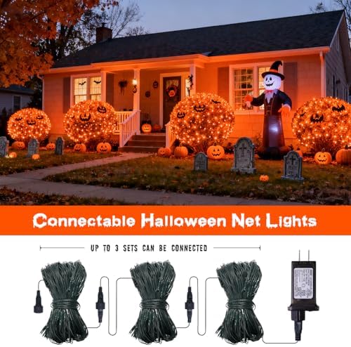 JMEXSUSS 360 LED Halloween Net Lights, Orange, 12ft x 5ft - Image 3