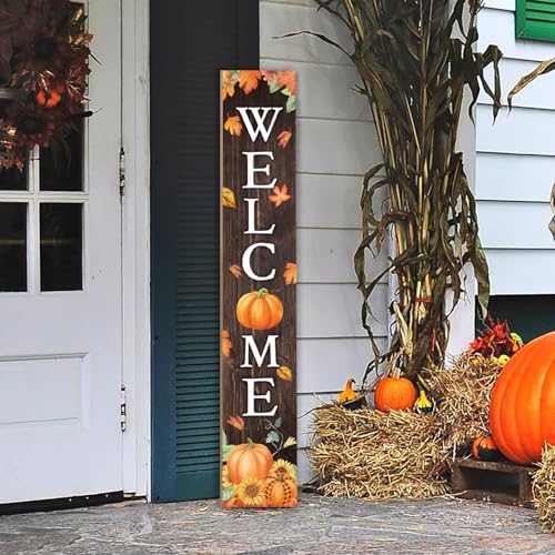 Fall Welcome Sign For Front Porch Fall Porch Sign Maple Leaf Pumpkin Sunflower Thanksgiving Decor Indoor Outdoor Autumn Wooden Vertical Sign For Patio Front Door Porch Wall Yard by Seimip