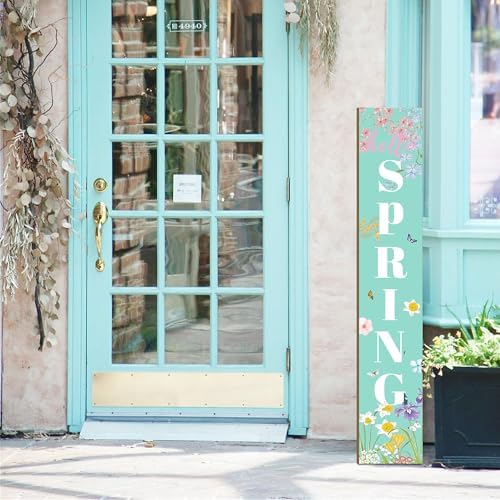 Spring Porch Sign Watercolor Flowers Hello Spring Front Door Hanging Decorations Indoor Outdoor Wooden Vertical Standing Welcome Sign For Home Yard Season Decor 47 x 7.8 inch - Image 2