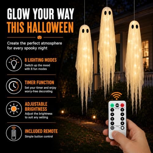 3 Packs Halloween Decorations Outdoor - Hanging Ghost Decor for Porch Yard - Image 2