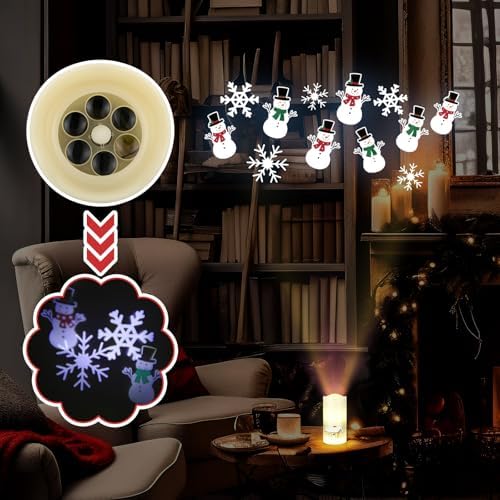 Baquler Christmas Flameless Candles Projector Indoor Snowflake Snowman Projector Light Holiday LED Candle Battery Operated Night Light with Remote Timer Winter Party Gift for Bedroom Room Home Decor - Image 3
