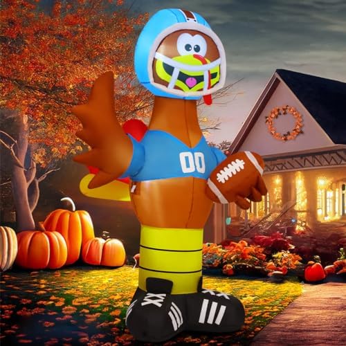 GOOSH 6 FT Thanksgiving lnflatable Turkey Outdoor Decorations Blow Up Yarda Turkey with a Rugby, with Built-in LEDs for Indoor Party Garden Lawn Decor - Image 3