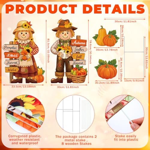 Geetery 4 Pcs Fall Outdoor Decorations Scarecrow Yard Stakes - Image 2