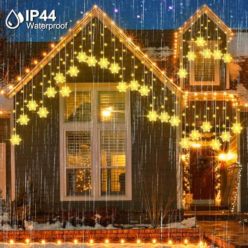 150 LED Christmas Icicle Lights with Snowflakes, Hanging Snowflake Light with 8 Modes, Connectable Warm White Icicle Lights for Outside, Roof, Window, Holiday Party Decor - Image 3