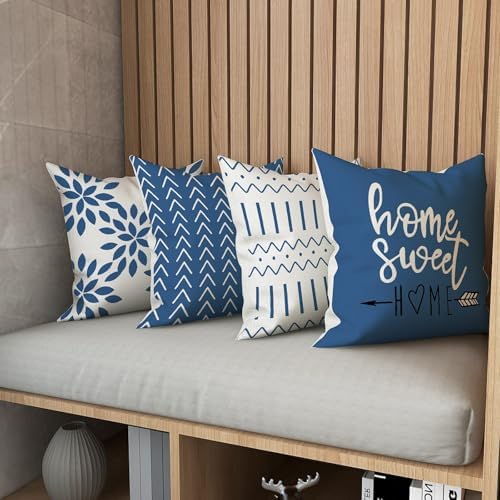 YCOLL Pillow Covers 18x18 Set of 4, Modern Sofa Throw Pillow Cover, Decorative Outdoor Linen Fabric Pillow Case for Couch Bed Car，Light Blue (Pack of 2) - Image 2
