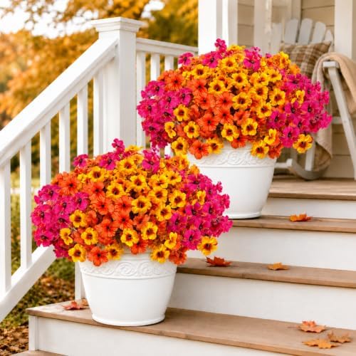 Geegoods 12 Bundles Artificial Fall Petunia Flowers for Outdoor Planters - Image 3