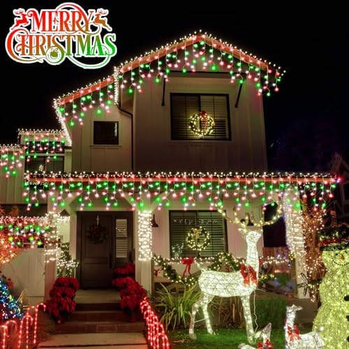 Christmas Lights, 49FT 480 LED Ice Lights for Outside House Clear Wire Twinkle Light with 8 Modes Timer Waterproof for Christmas Party Tree Holiday Patio Yard Home Decor(Red Green and Cool White) - Image 5