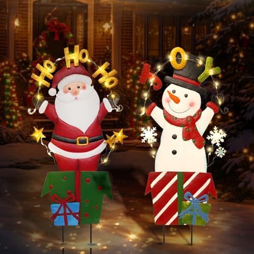 BRIGHTDECK 2 Pack Christmas Yard Signs Outdoor Decorations, Snowman Santa by BRIGHTDECK