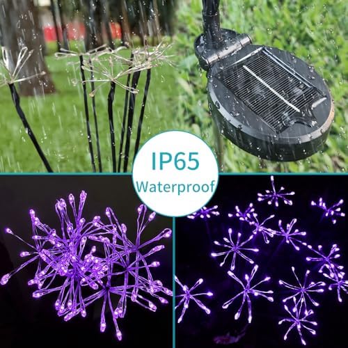 JJGoo Solar Garden Lights, New Upgraded 2 Pack Solar Swaying Starburst Light, Waterproof Fireworks Outdoor Lights, Yard Patio Pathway Decoration, Purple - Image 4