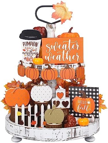 Sumind 15 Pcs Fall Decorations for Home Fall Tiered Tray Decor Set,Pumpkin by Sumind