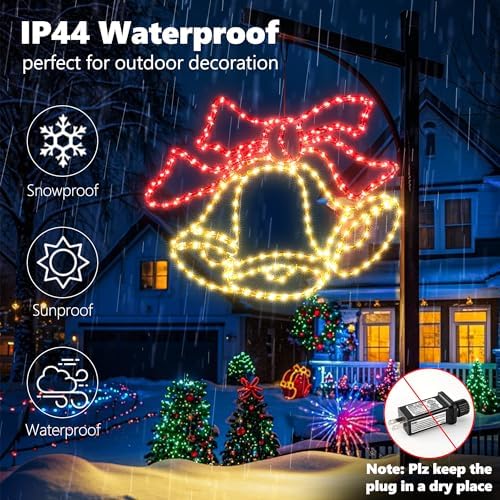 Jyoiat 33-Inch Christmas Bell Lights Outdoor with Timer Wall Hanging Decor - Image 5