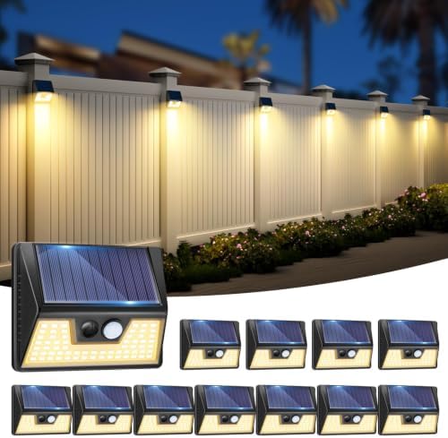 Vighep 12 Pack Solar Fence Lights, Motion Sensor Deck & Wall Lights - Warm White LED, Wireless, Waterproof, Outdoor for Yard, Steps & Garden - Black by Vighep
