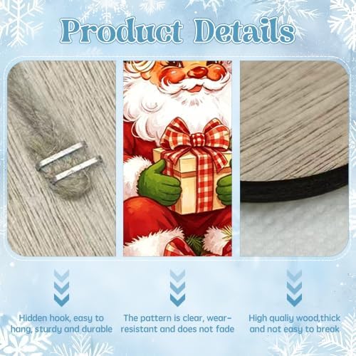 Santa Claus Door Wreath for Front Door Winter Christmas Hanging Sign 12x12 in Vintage Farmhouse Decorative Wall Plaque for Christmas New Year Holidays Xmas Decoration Door Hanger for Home Porch Yard - Image 3