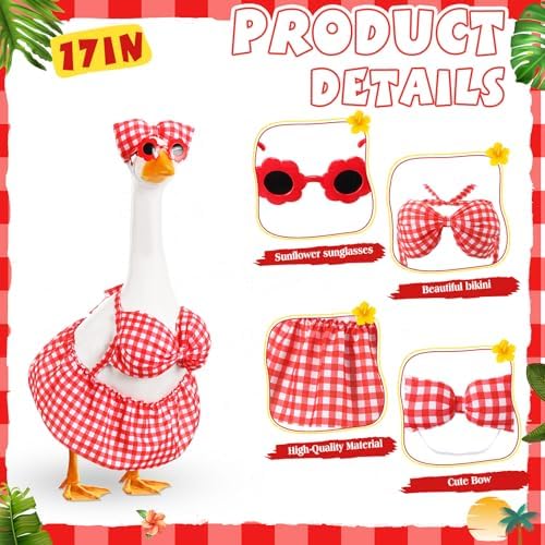 FuWeave Summer Porch Goose Outfit for 17" Red Plaid Lawn Goose Clothes - Image 2