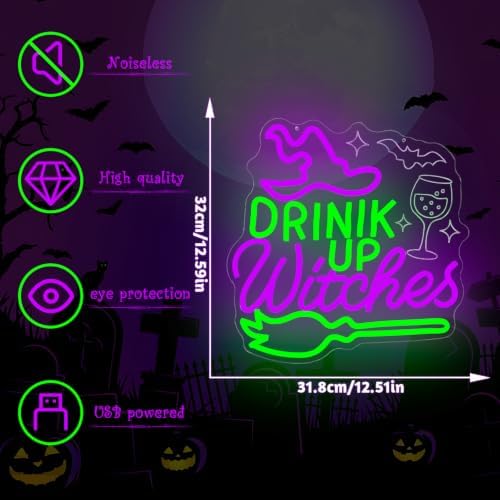 Halloween Neon Sign Drink Up Witches Led Neon Sign for Wall Decor Dimmable - Image 4