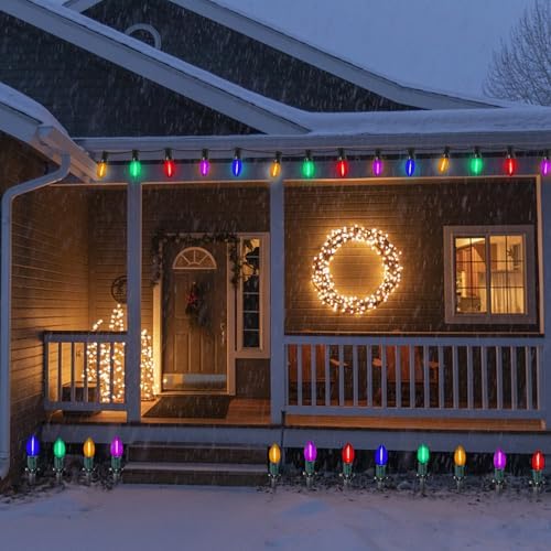 Abeja C9 LED Christmas Pathway Light, 38FT Multicolor Pathway Christmas Lights w/ 27 Multicolored Jumbo LED Bulbs, Connectable Christmas Walkway Lights Lawn Walkway Lane Marker Lighting Decoration - Image 6