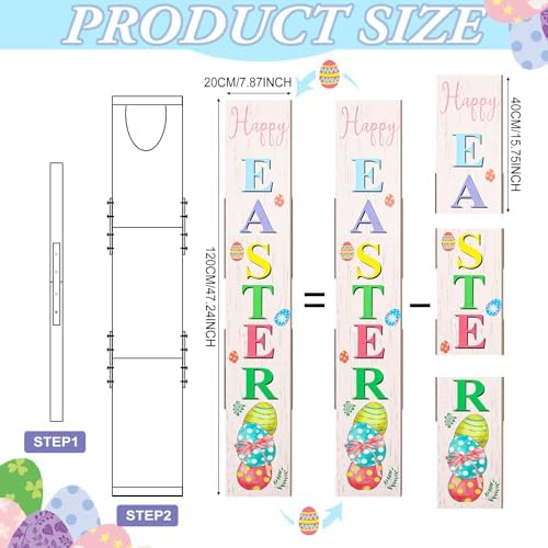 Yerliker Easter Porch Sign and St. Patrick's Day Yard Sign 47" 2 In1 Double Side Wooden Welcome Easter Eggs Door Hanging Happy Banner Luck Green Shamrock Front Door Outdoor Decor - Image 3