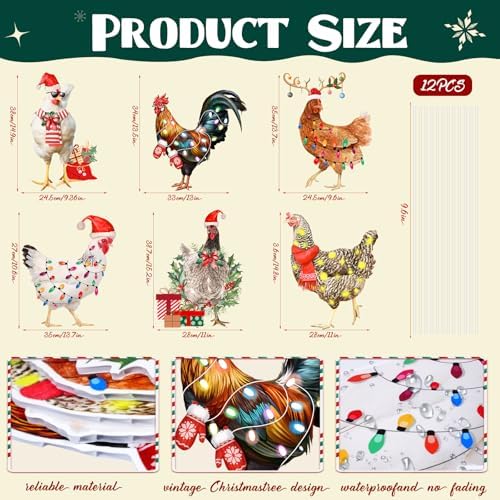 6 PCS Christmas Chicken Decorations Christmas Chicken Yard Sign with Stakes Waterproof Xmas Outdoor Yard Signs Lawn Decor for Holiday Garden Patio - Image 2
